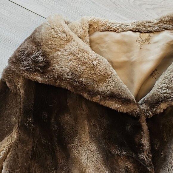 Vintage Beaver Fur Swing Coat Cropped Sleeve Jacket Medium - Picture 4 of 12